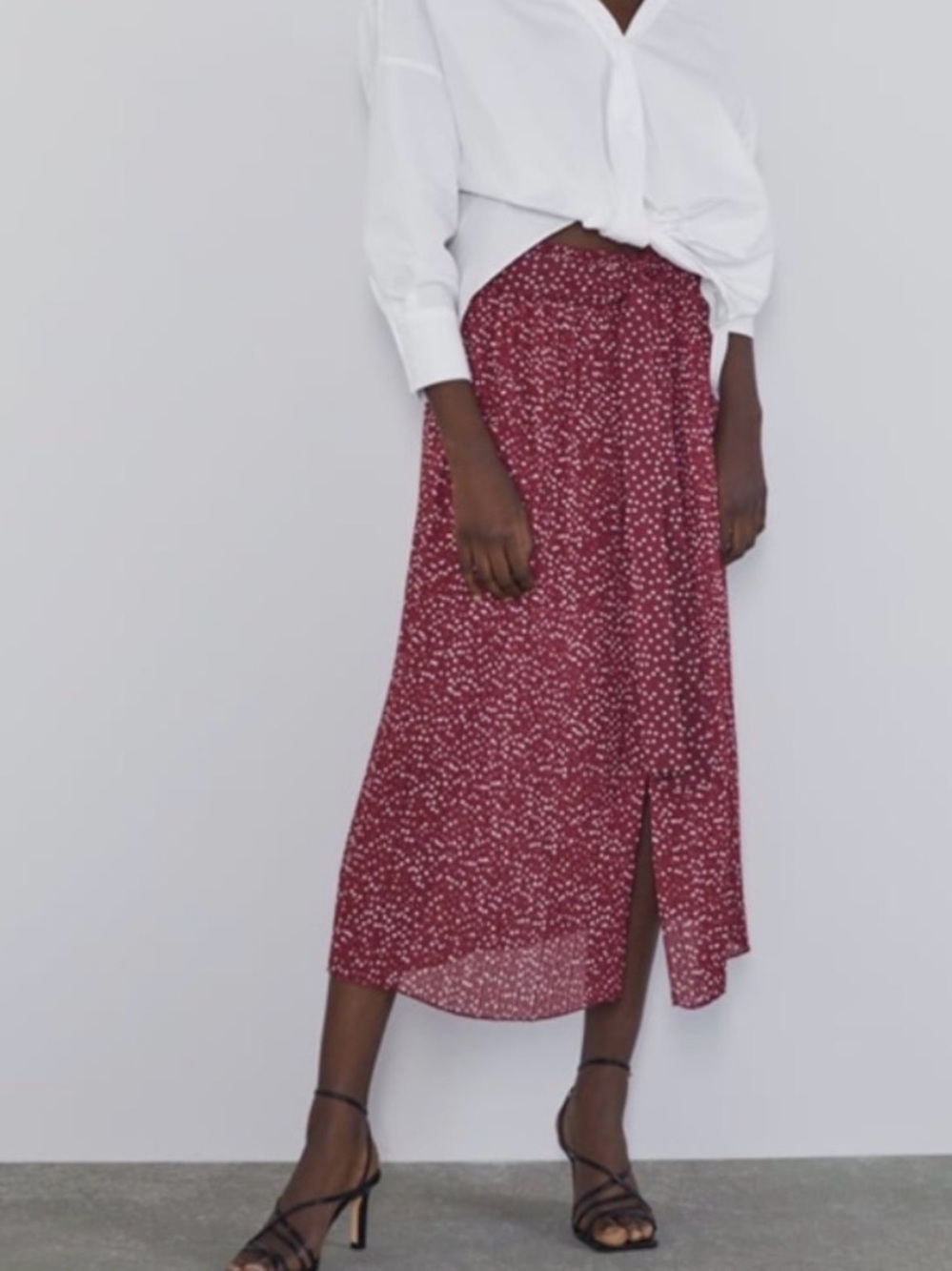 Zara Burgundy Printed Midi Wrap Skirt
